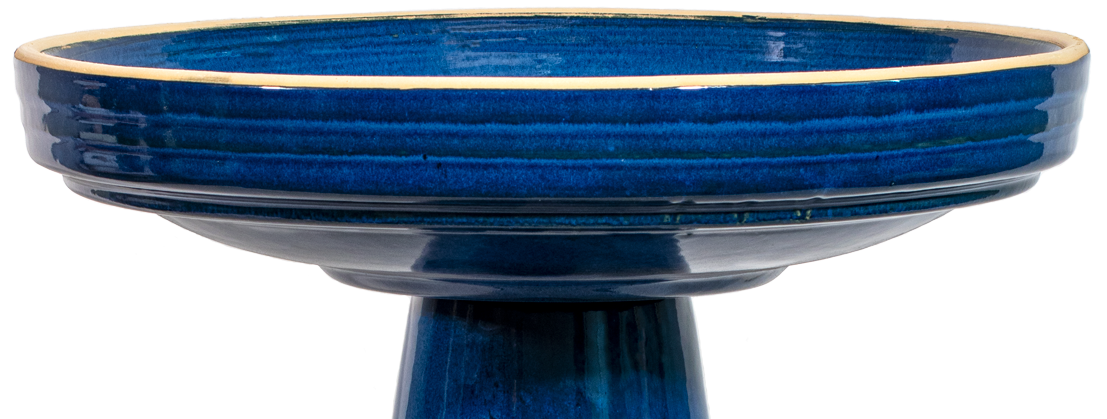 locking ceramic birdbath top in dark blue glaze.