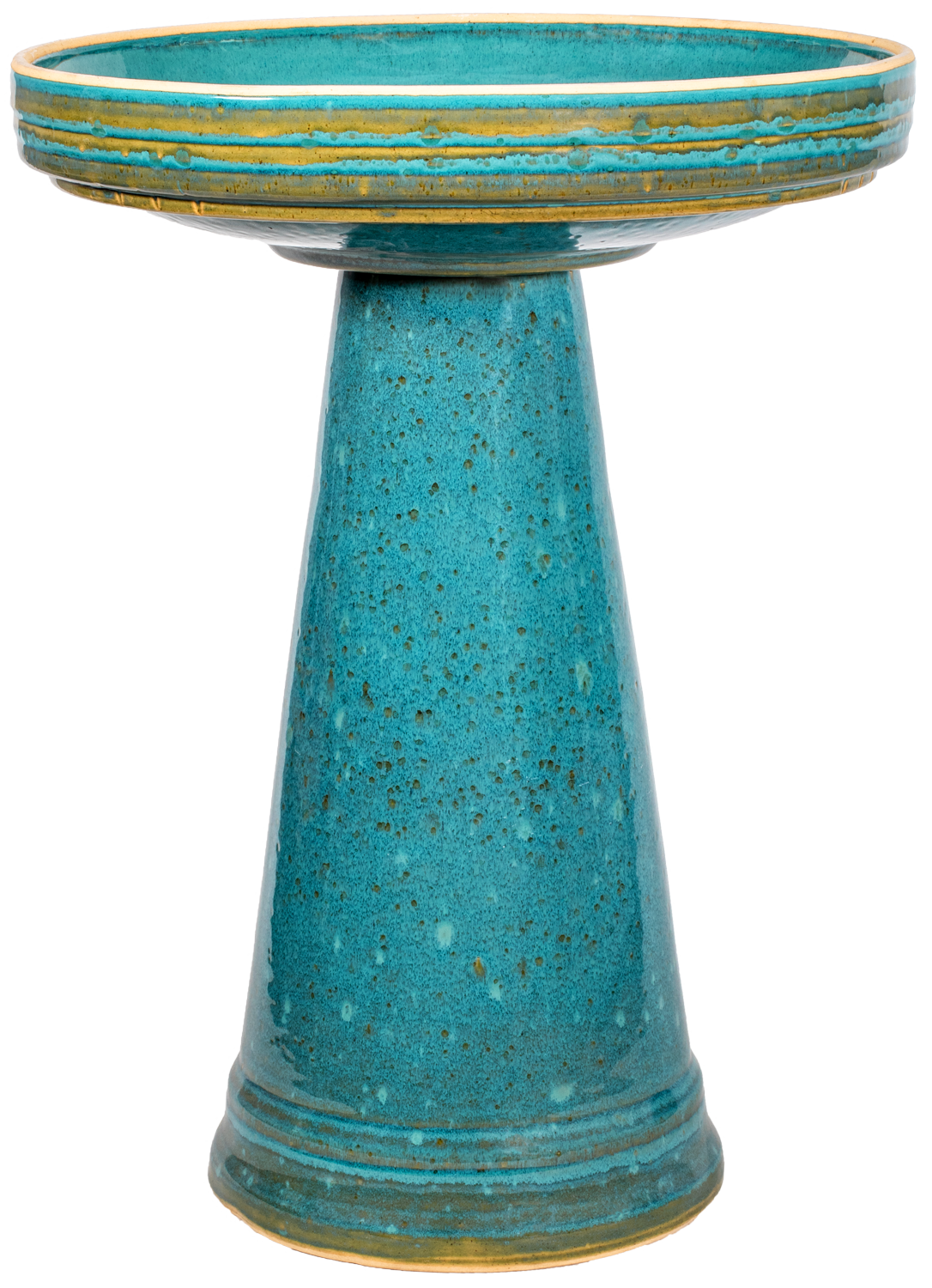 ceramic turquoise birdbath with simple modern smooth design