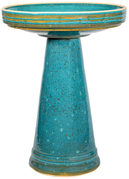 ceramic turquoise birdbath with simple modern smooth design