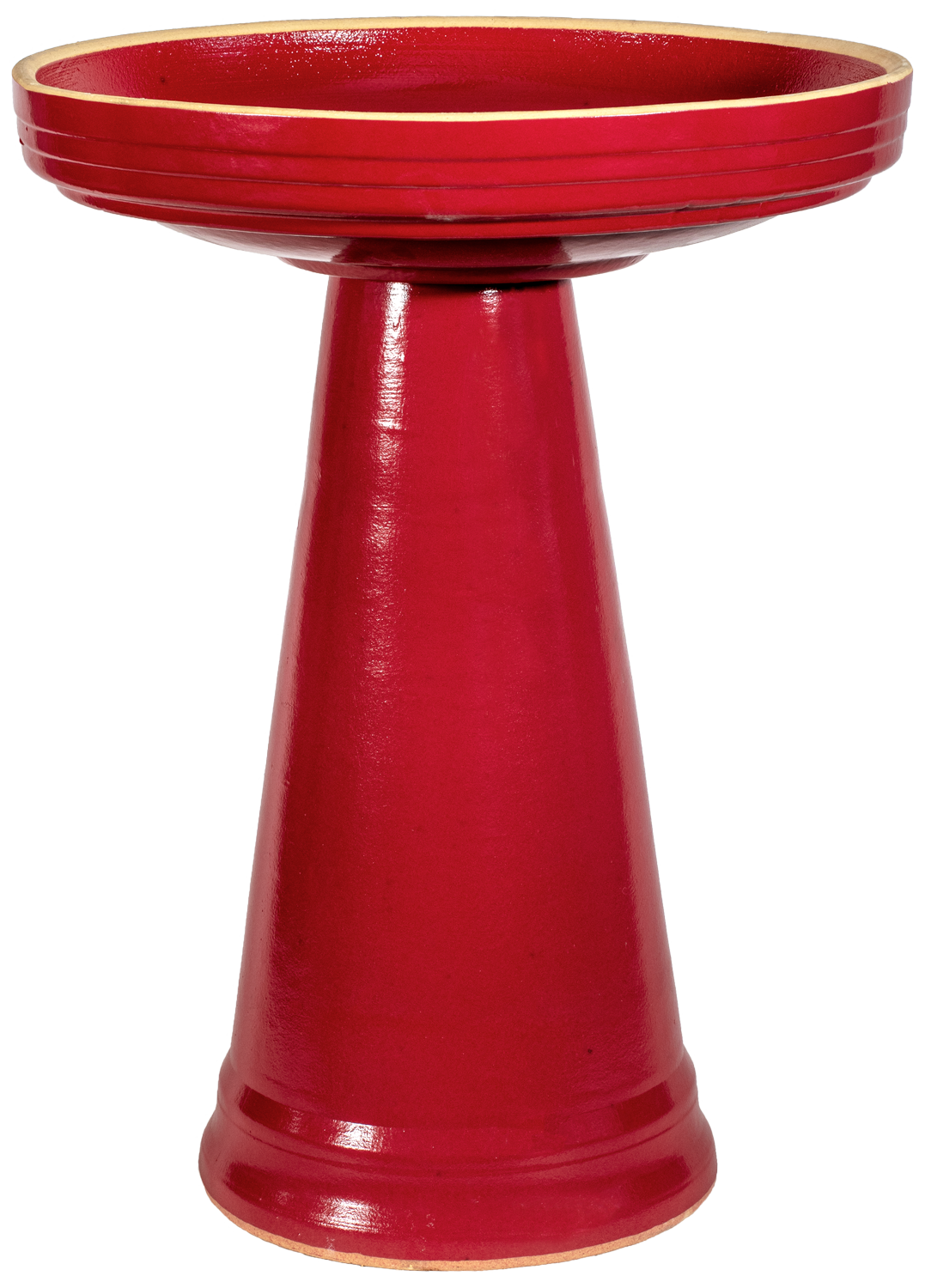 ceramic red birdbath with simple modern smooth design