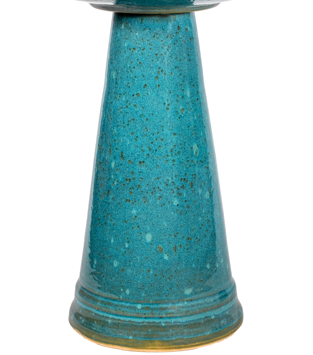 ceramic turquoise birdbath pedestal with a simple clean modern design