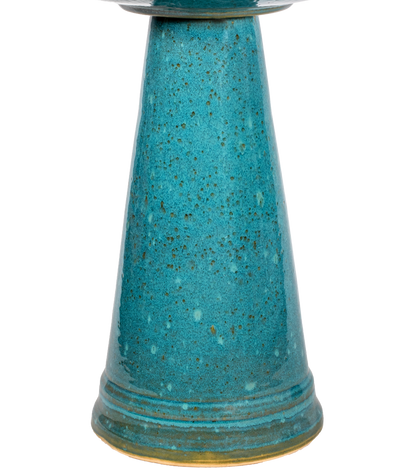 ceramic turquoise birdbath pedestal with a simple clean modern design