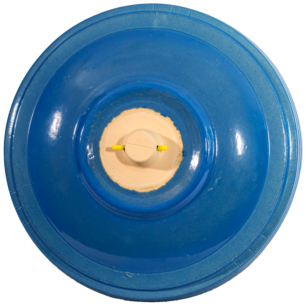 locking ceramic birdbath top in light blue glaze back side of top