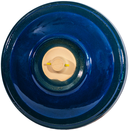 locking ceramic birdbath top in blue glaze back side of top