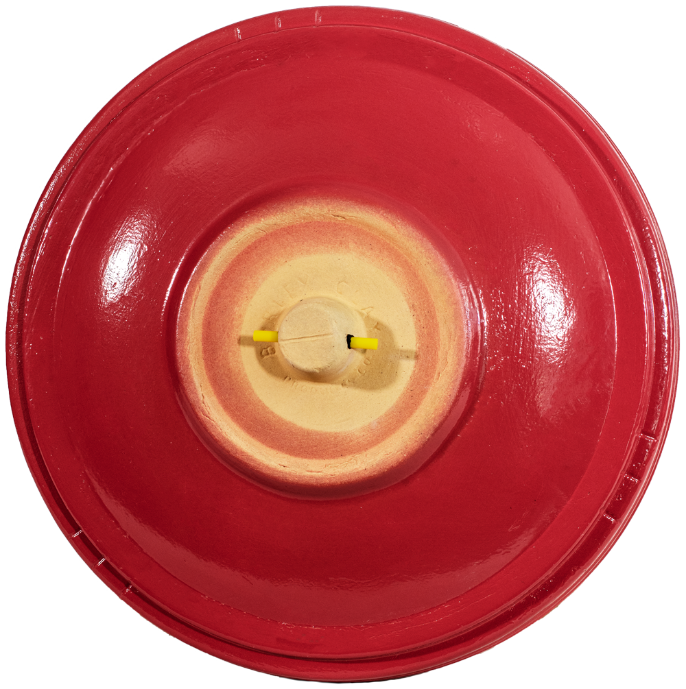 locking ceramic birdbath top in red glaze back side of top