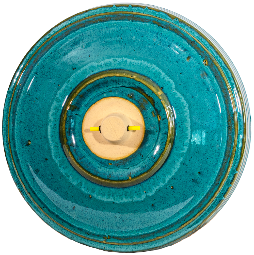 ceramic turquoise locking birdbath top with simple modern smooth design