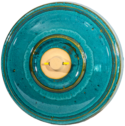 locking ceramic birdbath top in turquoise glaze back side of top