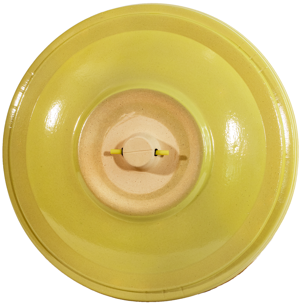 locking ceramic birdbath top in yellow glaze back side of top