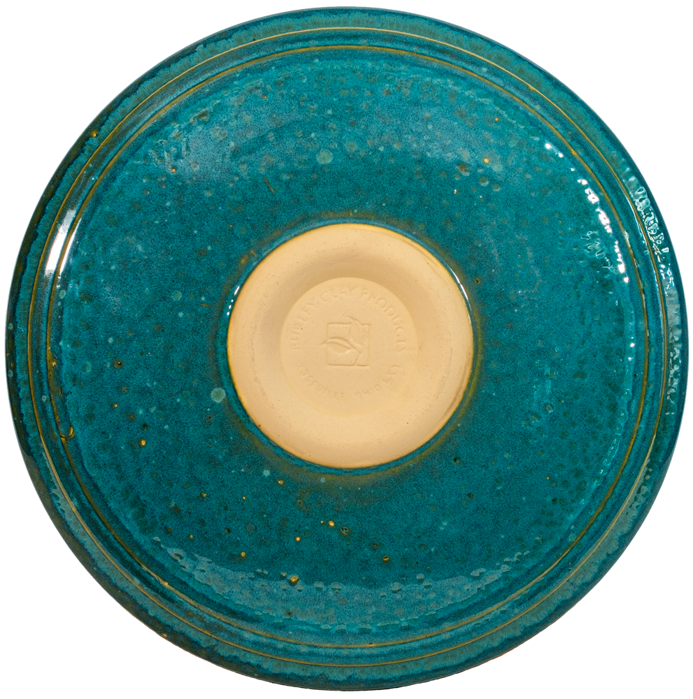 large turquoise modern ceramic birdbath top back side