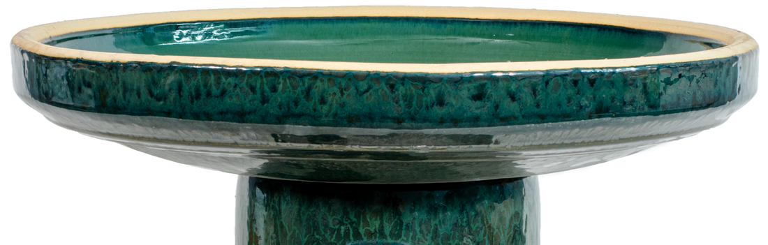 Large modern ceramic green birdbath top