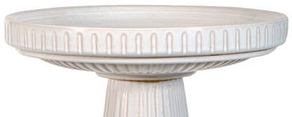 Ceramic white glazed birdbath top with stripes