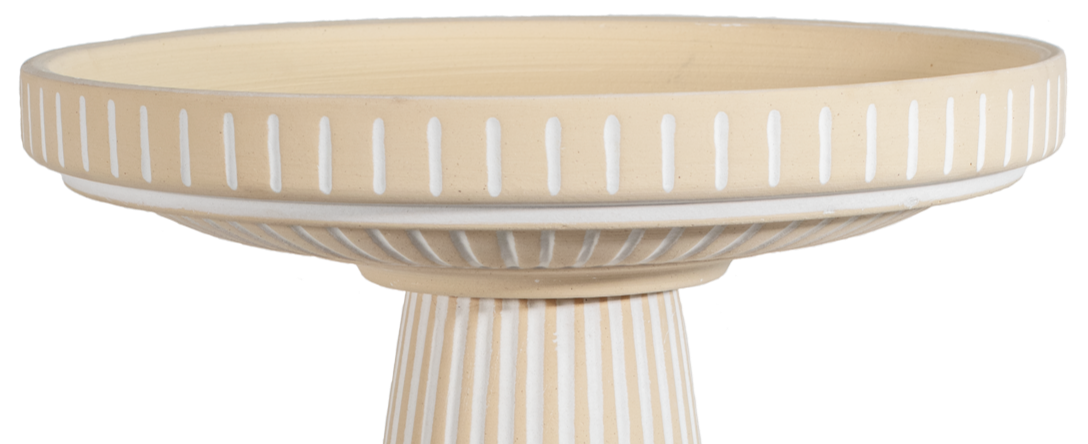 Ceramic white stained clay natural birdbath top with stripes