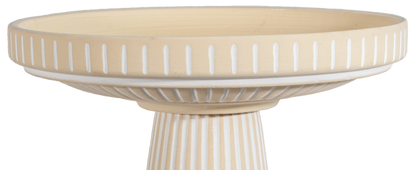 Ceramic white stained clay natural birdbath top with stripes