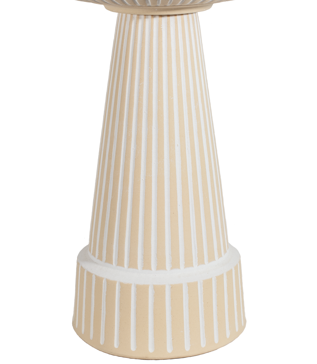 ceramic clay white stained pedestal with vertical stripes