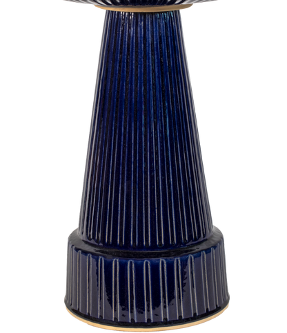 ceramic blue glazed pedestal with vertical stripes