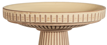 Ceramic brown stained clay natural birdbath top with stripes