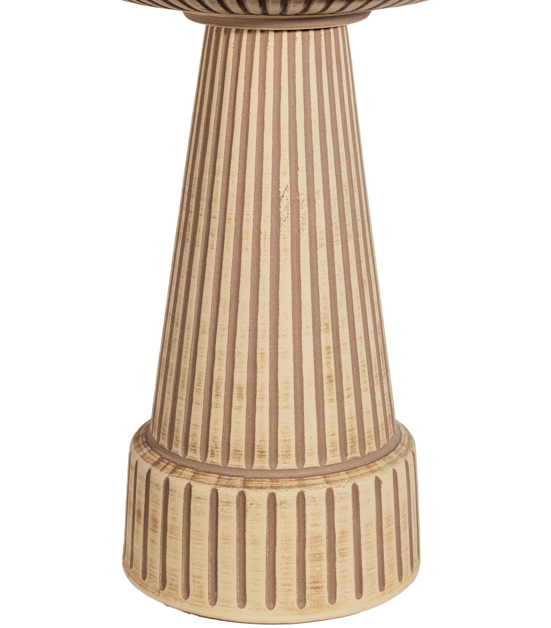 ceramic clay brown stained pedestal with vertical stripes