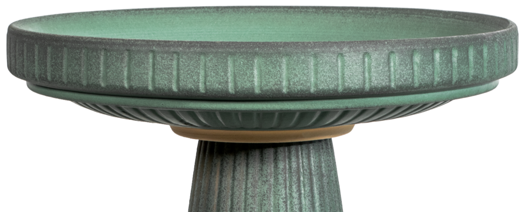 Ceramic matte green glazed birdbath top with stripes