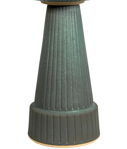 ceramic matte green glazed pedestal with vertical stripes