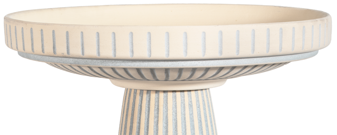 Ceramic light blue stained clay natural birdbath top with stripes