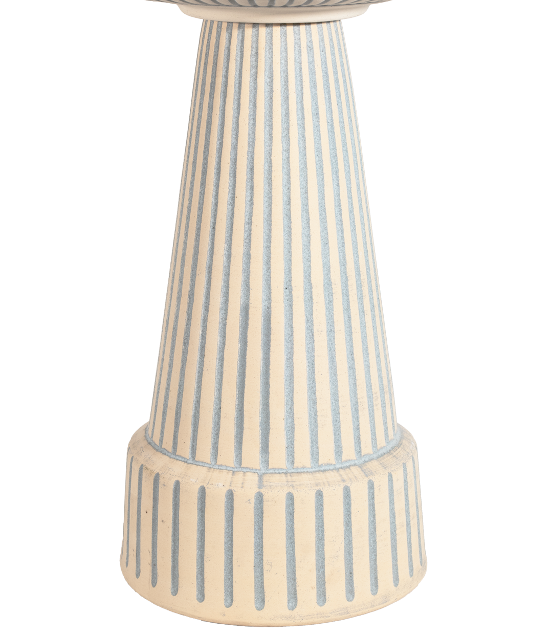 ceramic clay light blue stained pedestal with vertical stripes