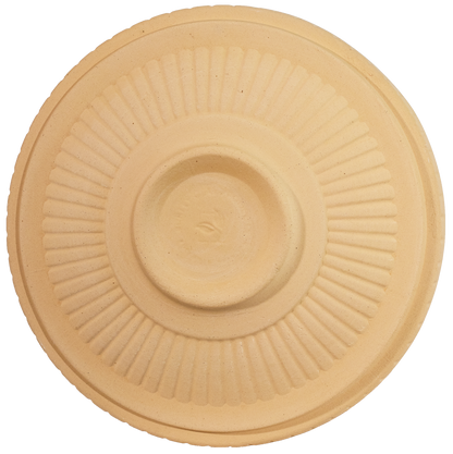 Ceramic plain clay natural birdbath top with stripes view of back